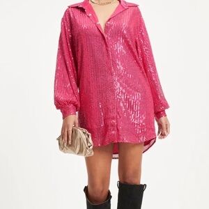 3/$50 Skylar Rose boutique pink sequin shirt dress